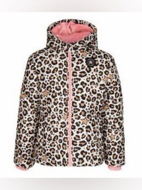 Girls' Leopard Print Hooded Jacket with Pink Trim ** as is**